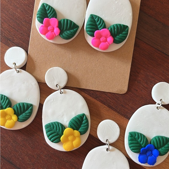 Blue Tropical Flower Drop earrings - Picture 3 of 4